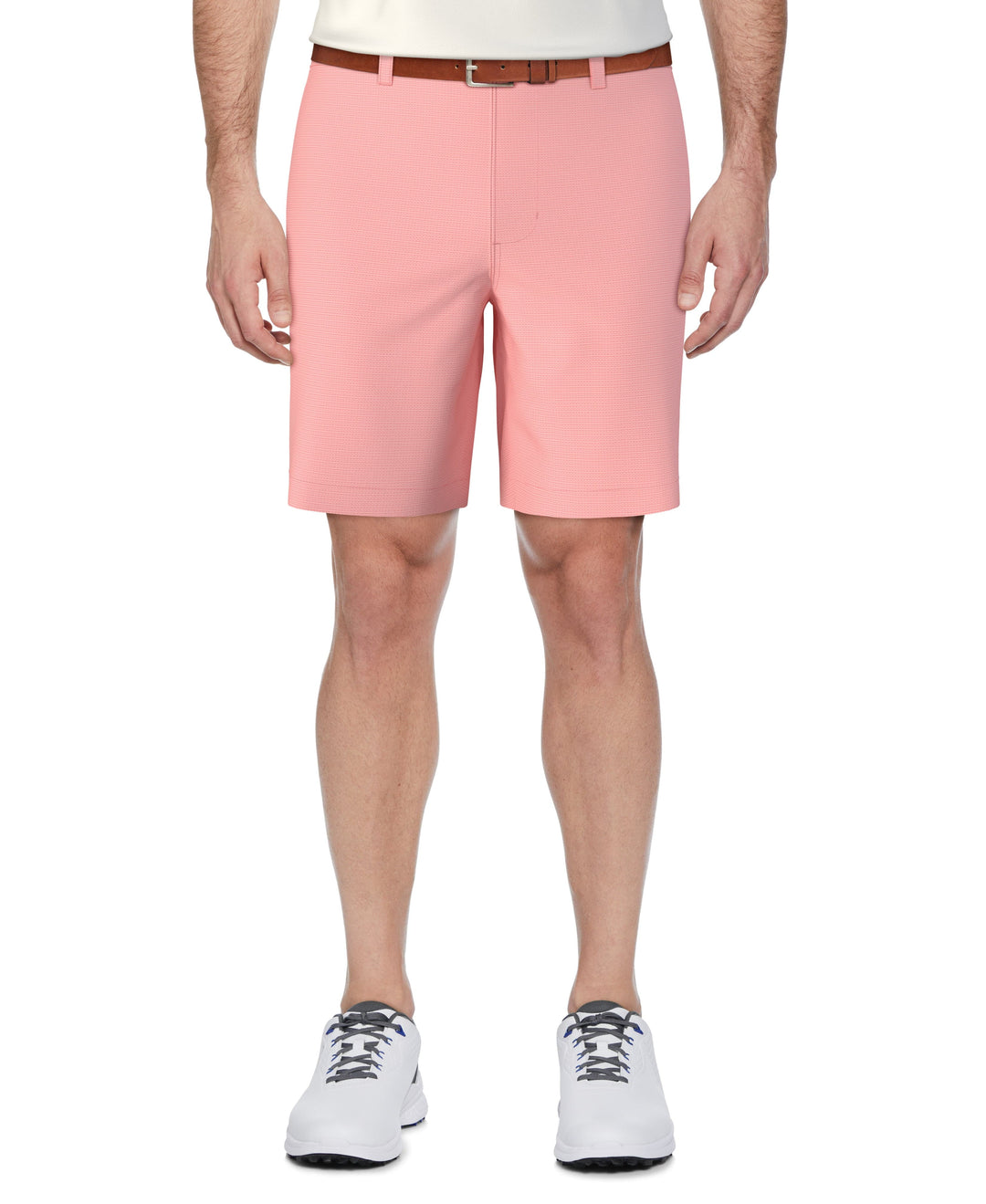 Men's Flat Front Active Waistband Horizontal Golf Print Short (Plumeria) 
