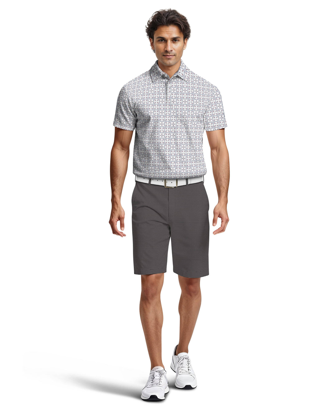 Flat Front All-Over Micro Geo Print Golf Short (Caviar) 