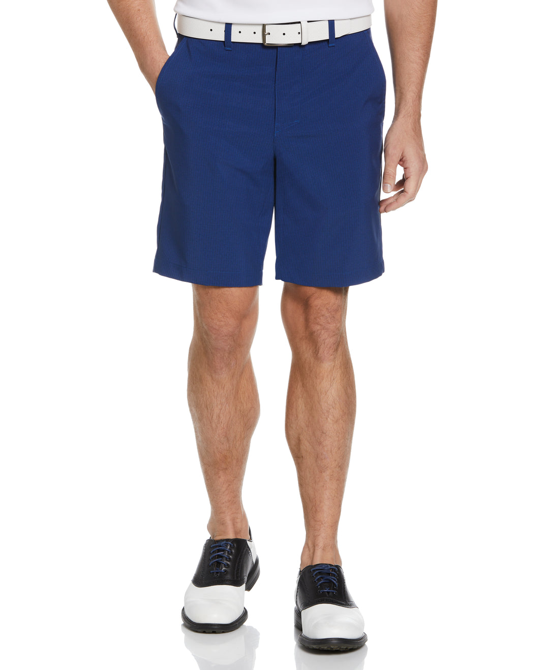 Flat Front Heather Plaid Printed Short (Classic Navy) 