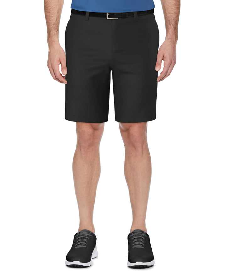 Flat Front Horizontal Textured Golf Short (Black Heather) 