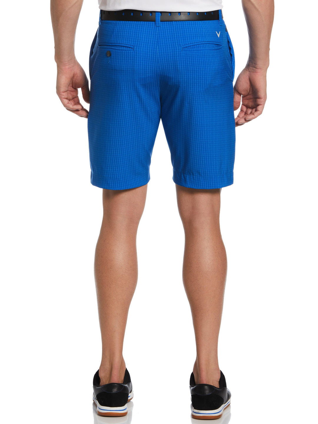 Flat Front Jaspe Grid Print Ergo Golf Short (Magnetic Blue) 