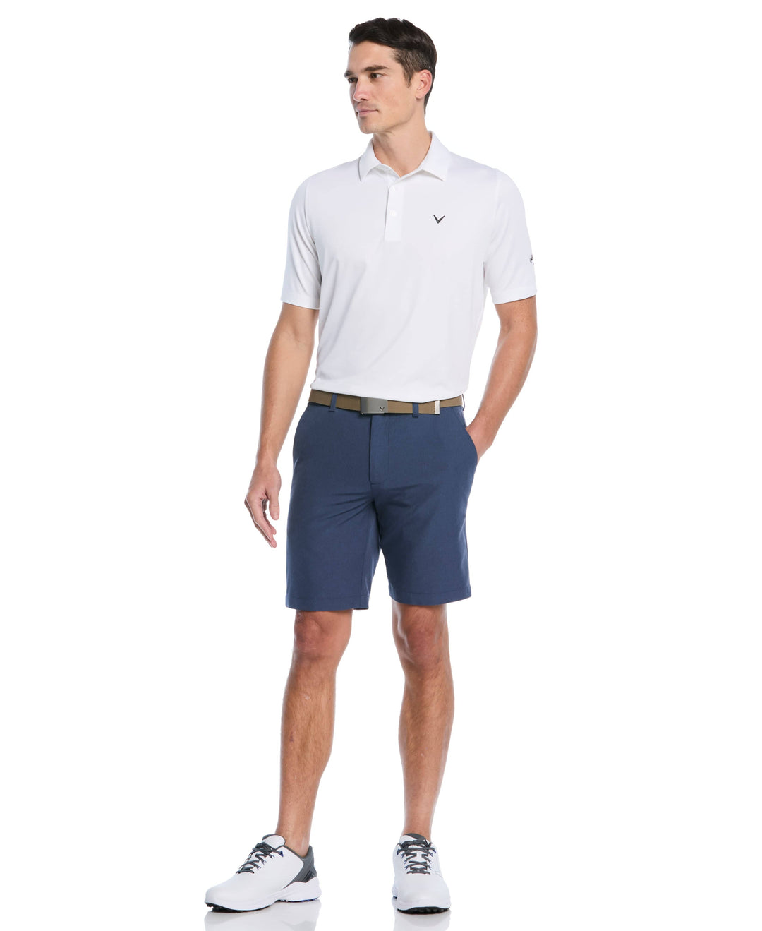 Textured Heather Flat Front 9-Inch Golf Short (Peacoat Heather) 
