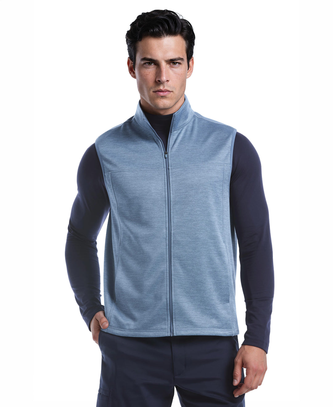Promo Fleece Full Zip Golf Vest (Captains Bl Htr) 