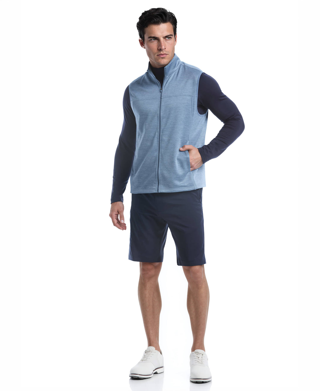 Promo Fleece Full Zip Golf Vest (Captains Bl Htr) 