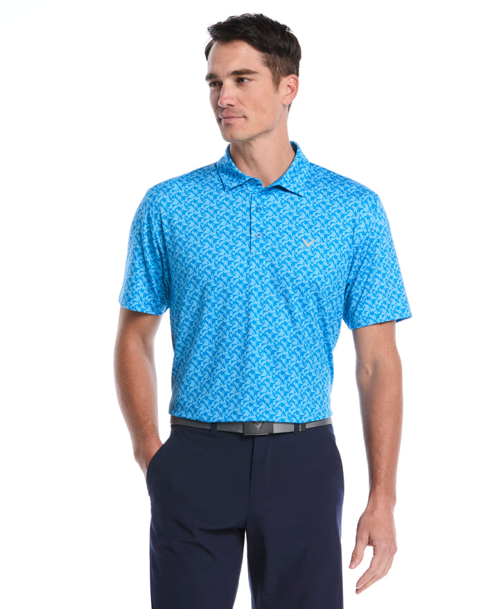 Floral Block Chevron Print Golf Polo (Brilliant Blue) 