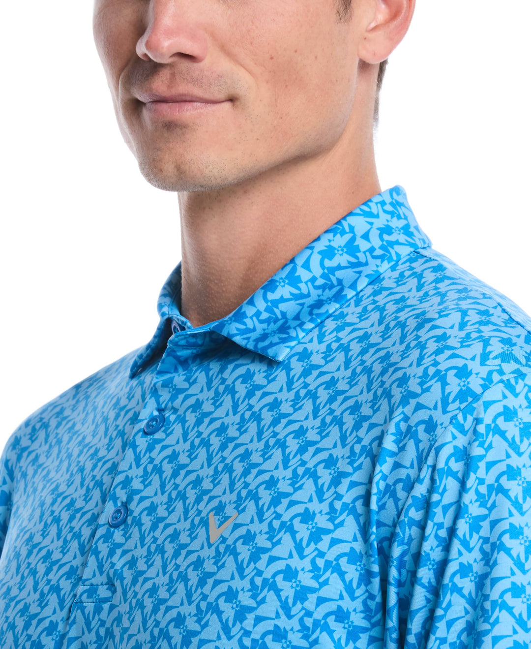Floral Block Chevron Print Golf Polo (Brilliant Blue) 