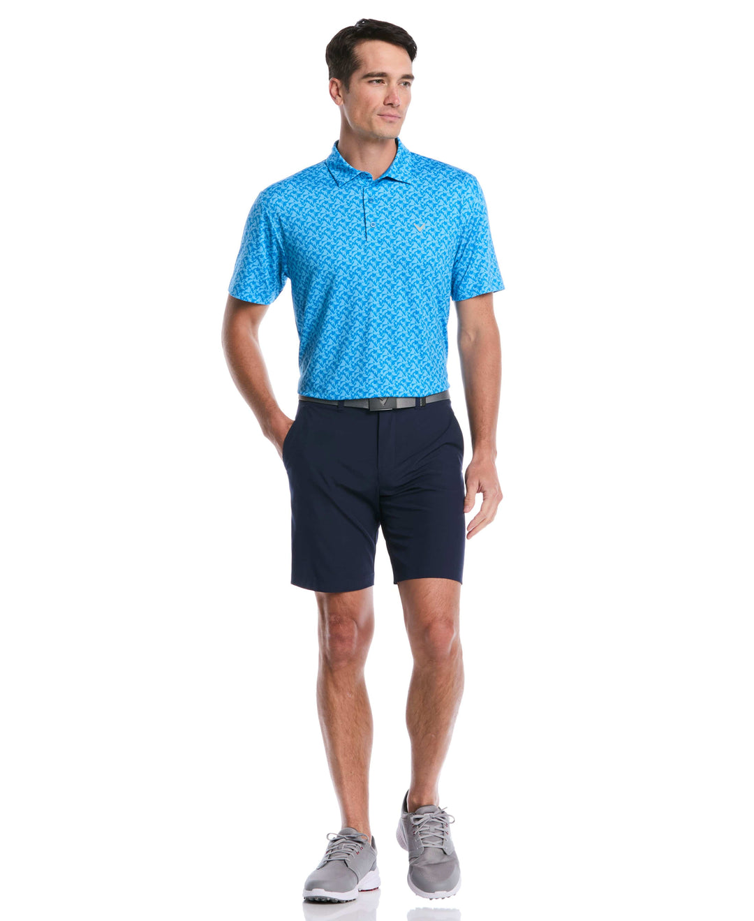 Floral Block Chevron Print Golf Polo (Brilliant Blue) 