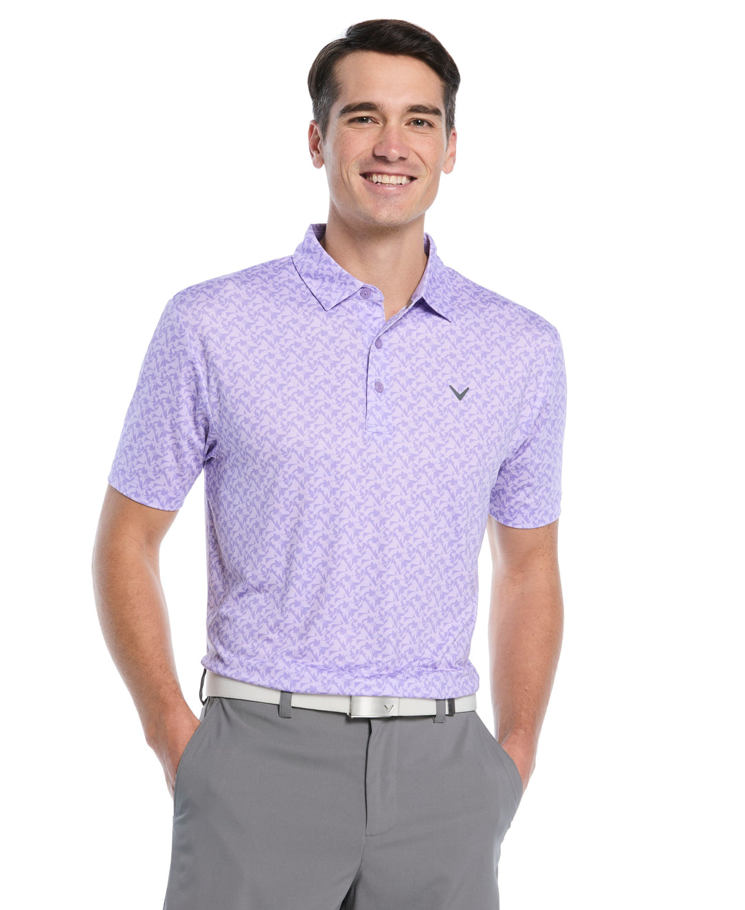 Floral Block Chevron Print Golf Polo (Sand Verbena) 
