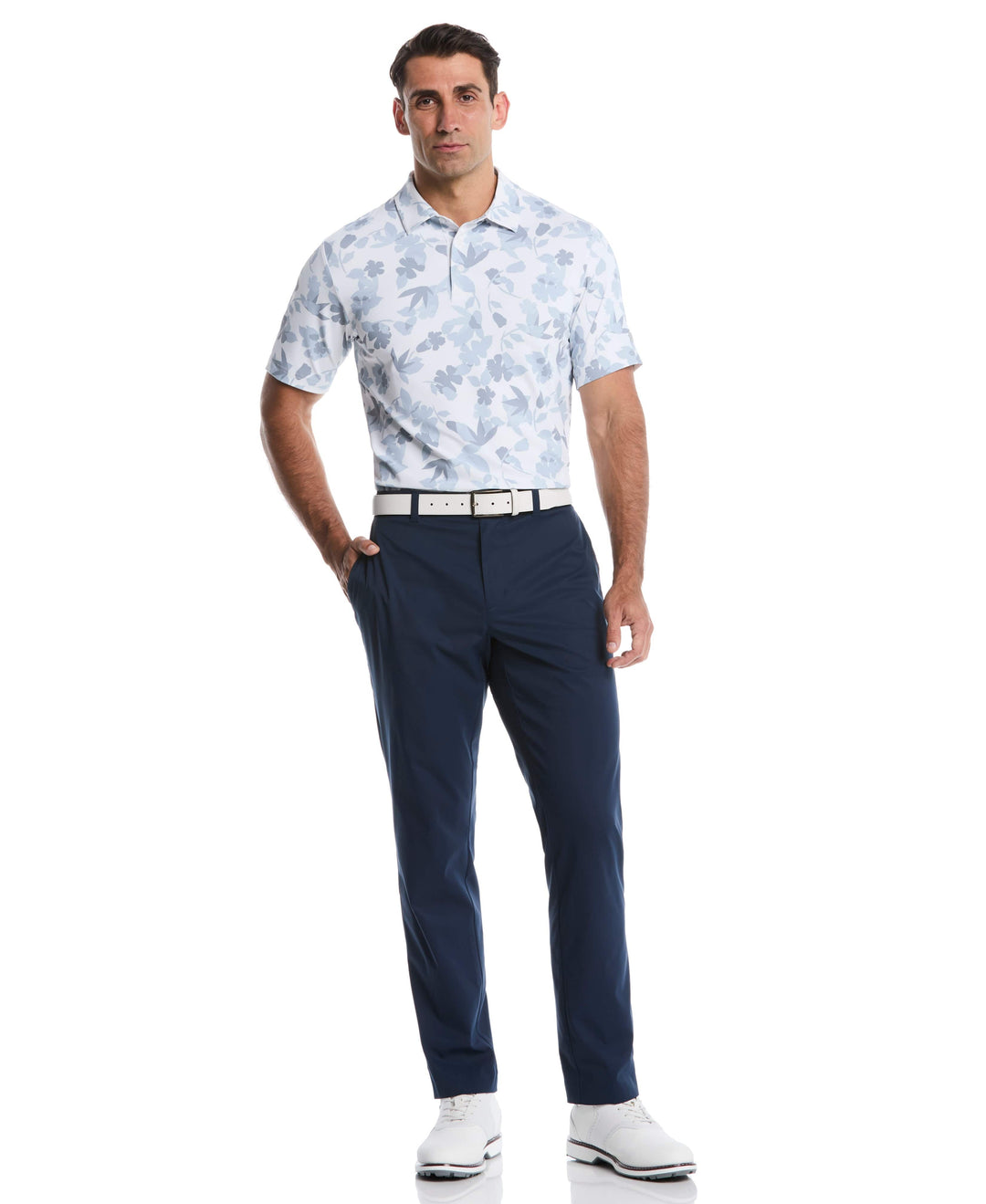 Floral Print Golf Polo (Bright White) 