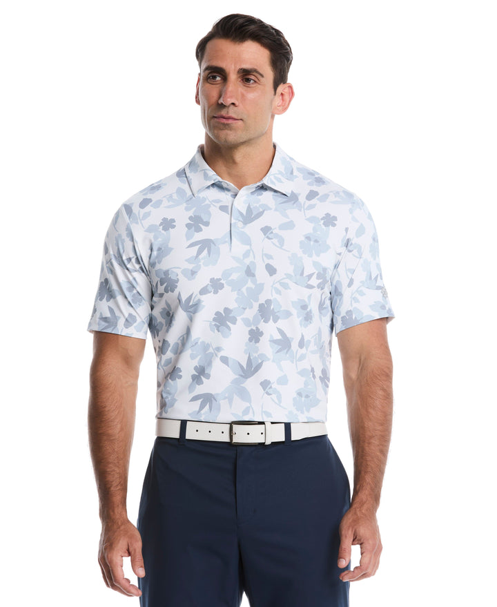 Floral Print Golf Polo (Bright White) 