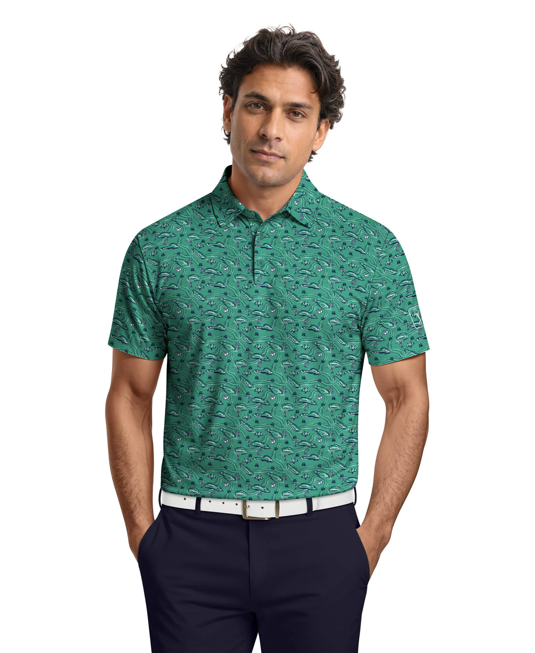 Flowering Peach Print Golf Polo (Galapagos Green) 