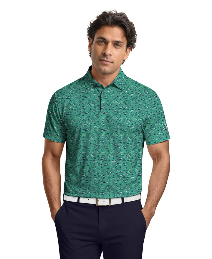 Flowering Peach Print Golf Polo (Galapagos Green) 