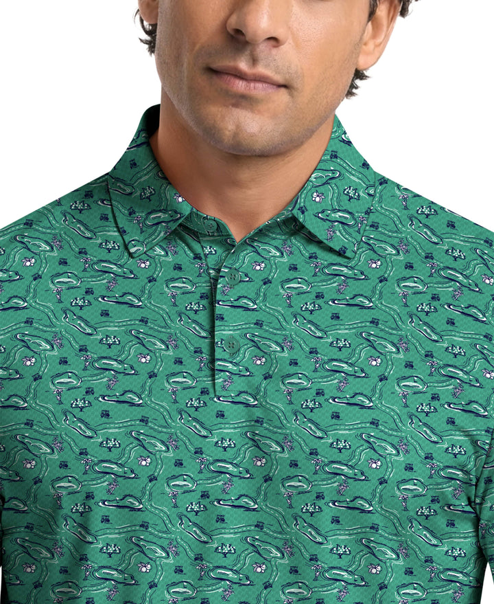 Flowering Peach Print Golf Polo (Galapagos Green) 