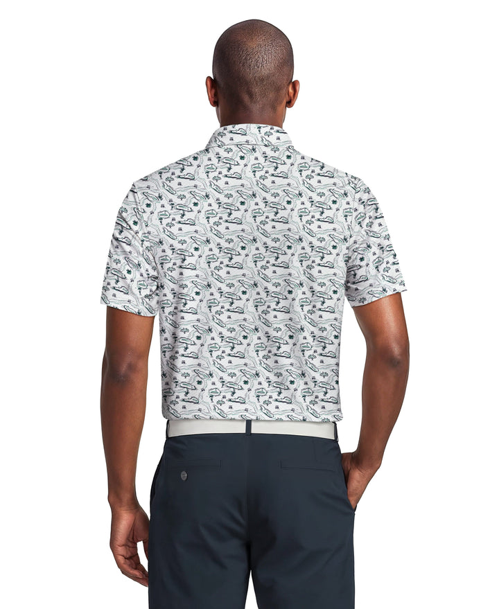 Flowering Peach Print Golf Polo (Bright White) 