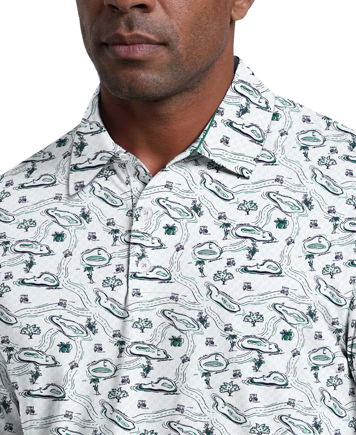 Flowering Peach Print Golf Polo (Bright White) 