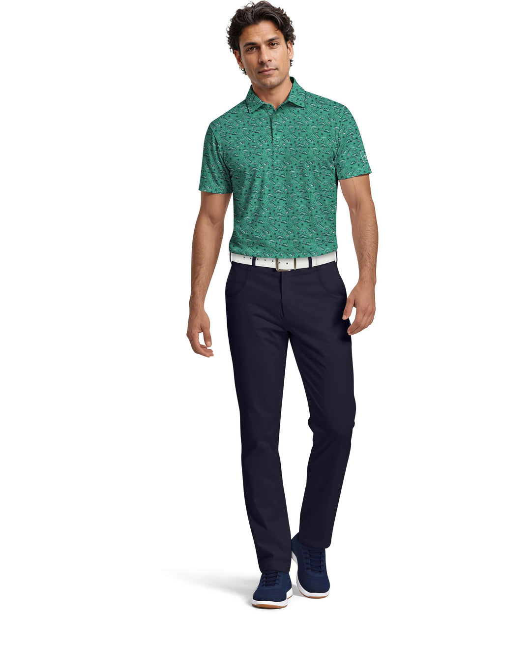 Flowering Peach Print Golf Polo (Galapagos Green) 