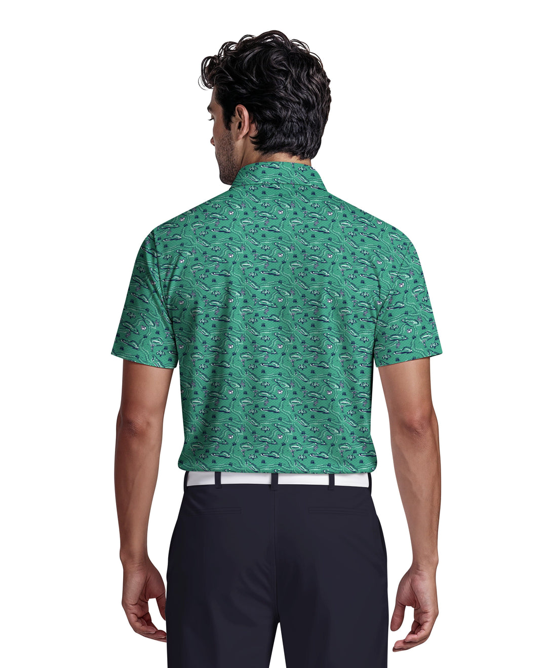 Flowering Peach Print Golf Polo (Galapagos Green) 