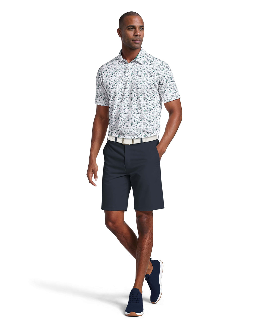 Flowering Peach Print Golf Polo (Bright White) 