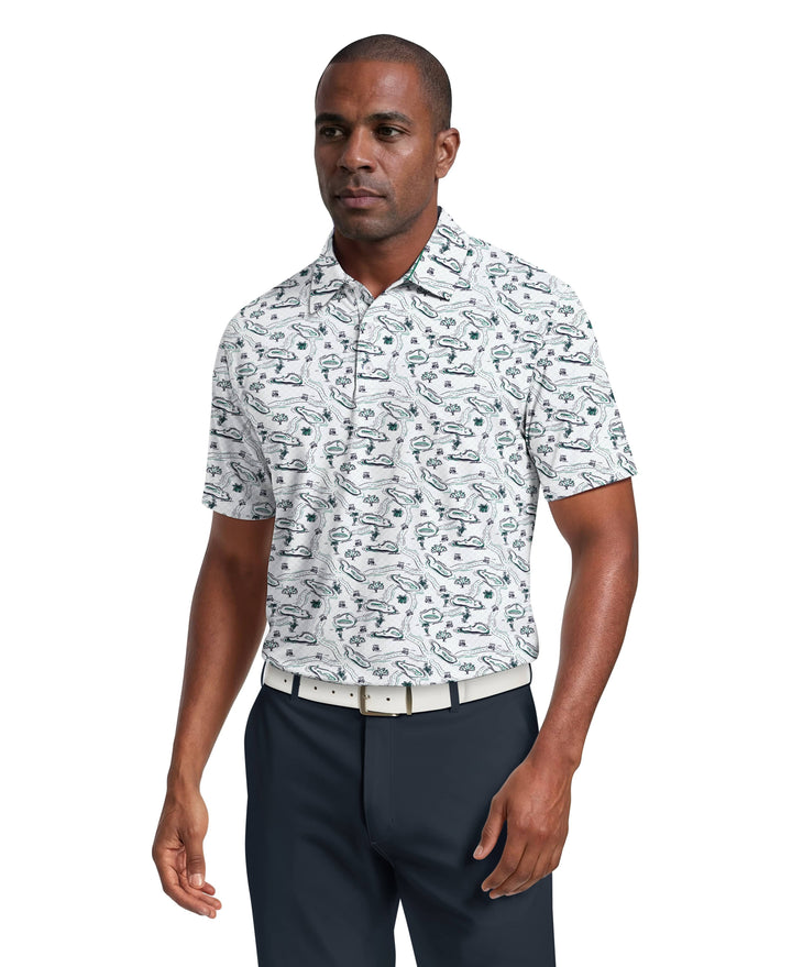 Flowering Peach Print Golf Polo (Bright White) 