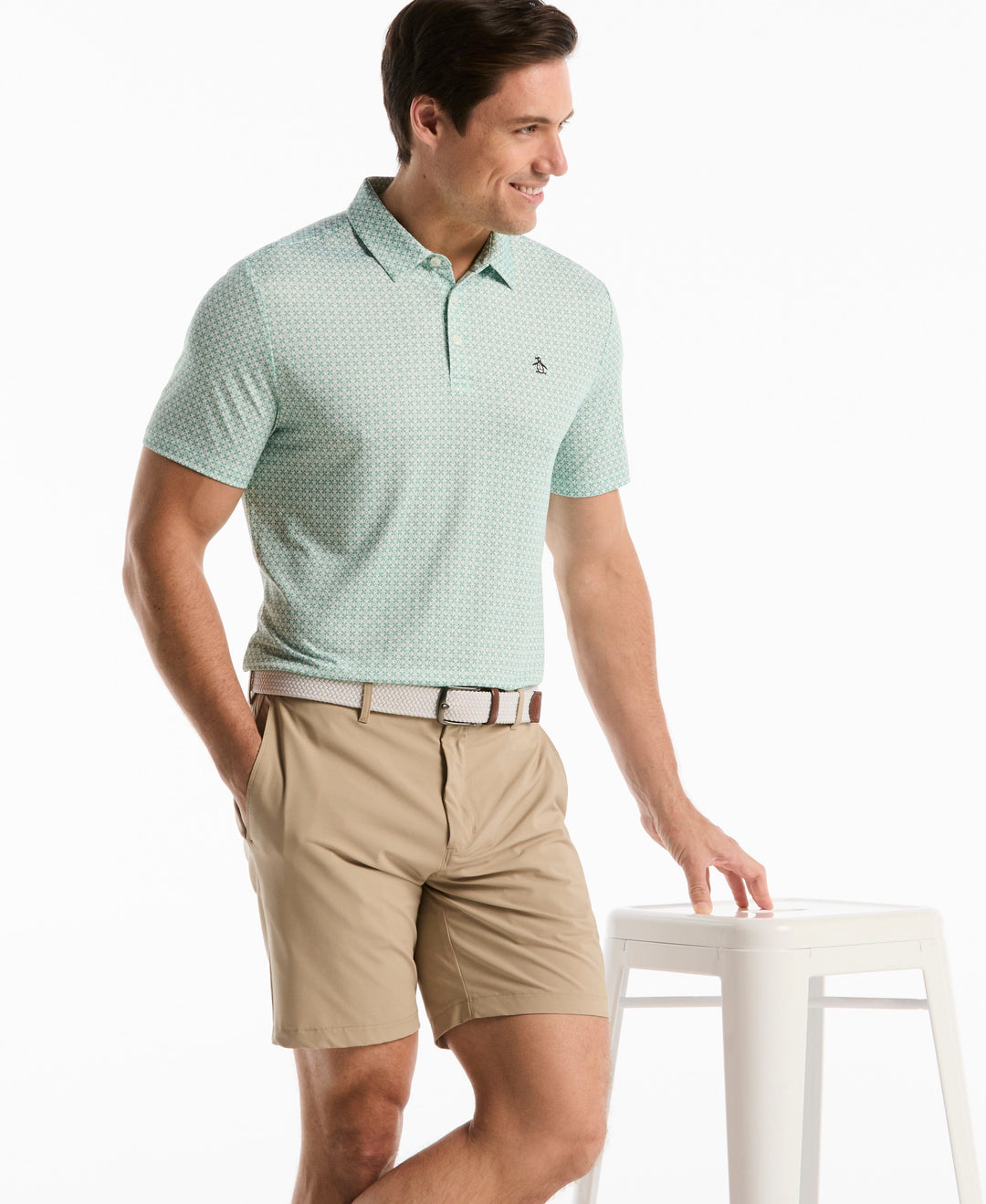 Framed Floral Geo Print Polo (Lichen) 