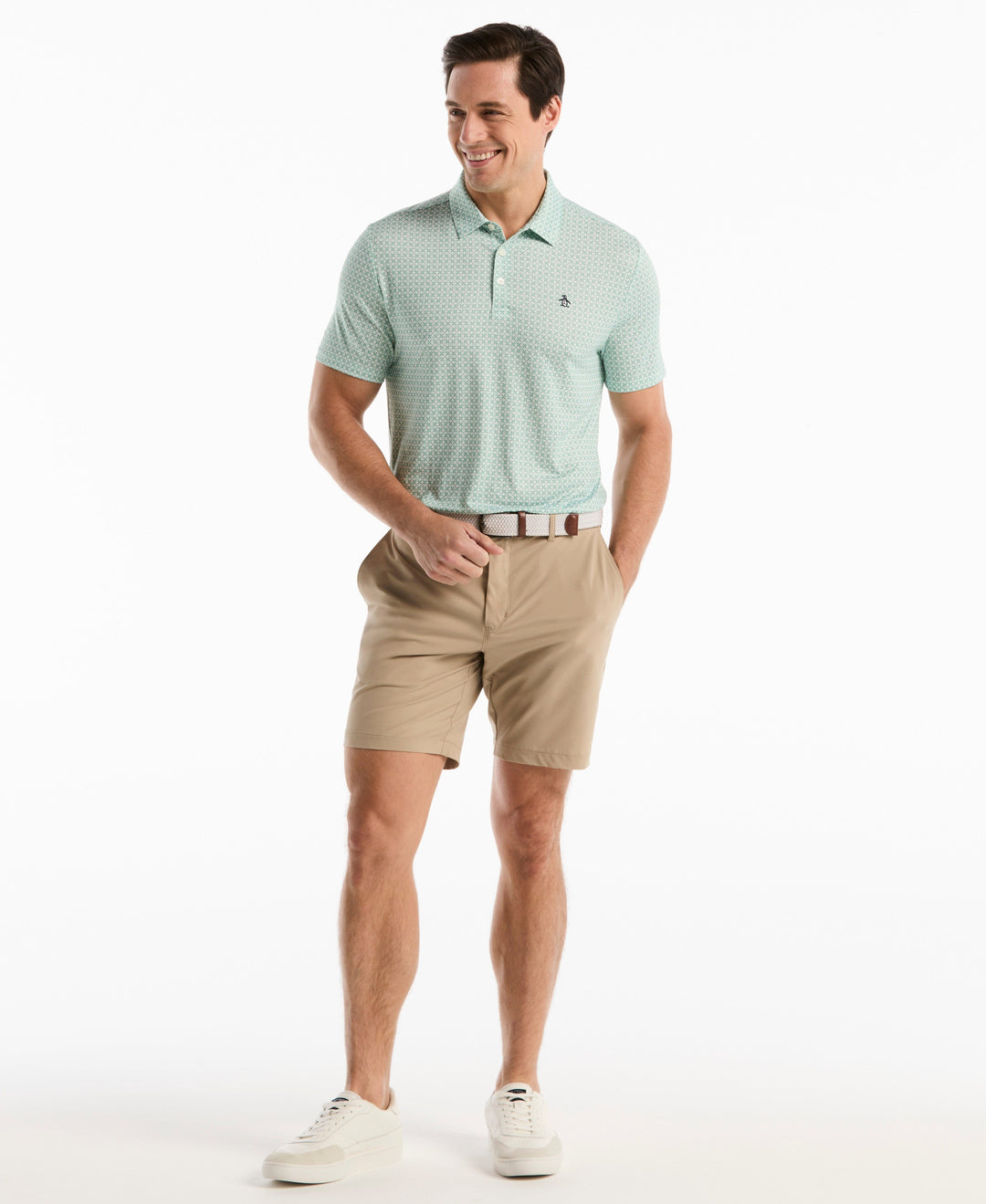 Framed Floral Geo Print Polo (Lichen) 