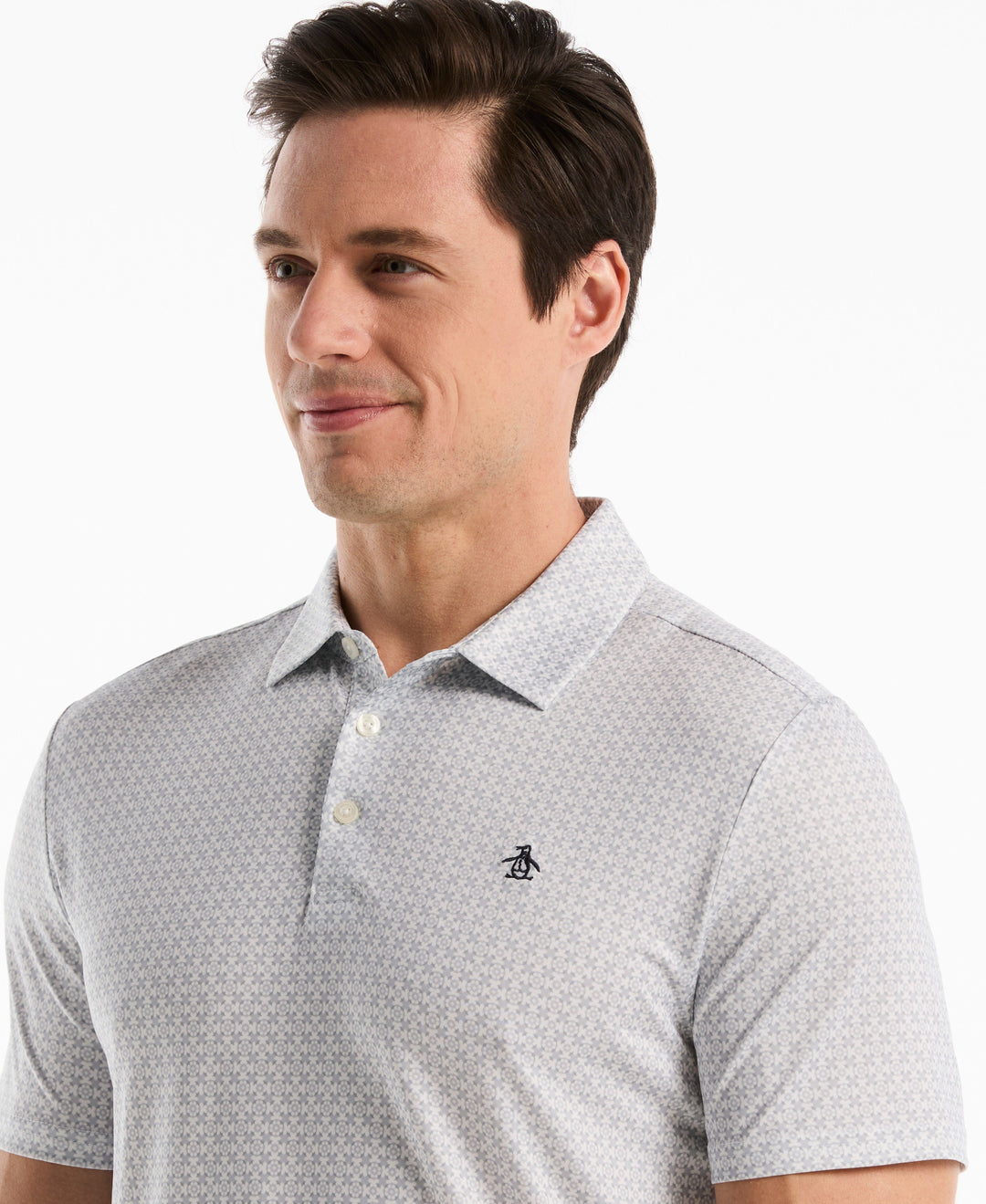Framed Floral Geo Print Polo (Bright White) 