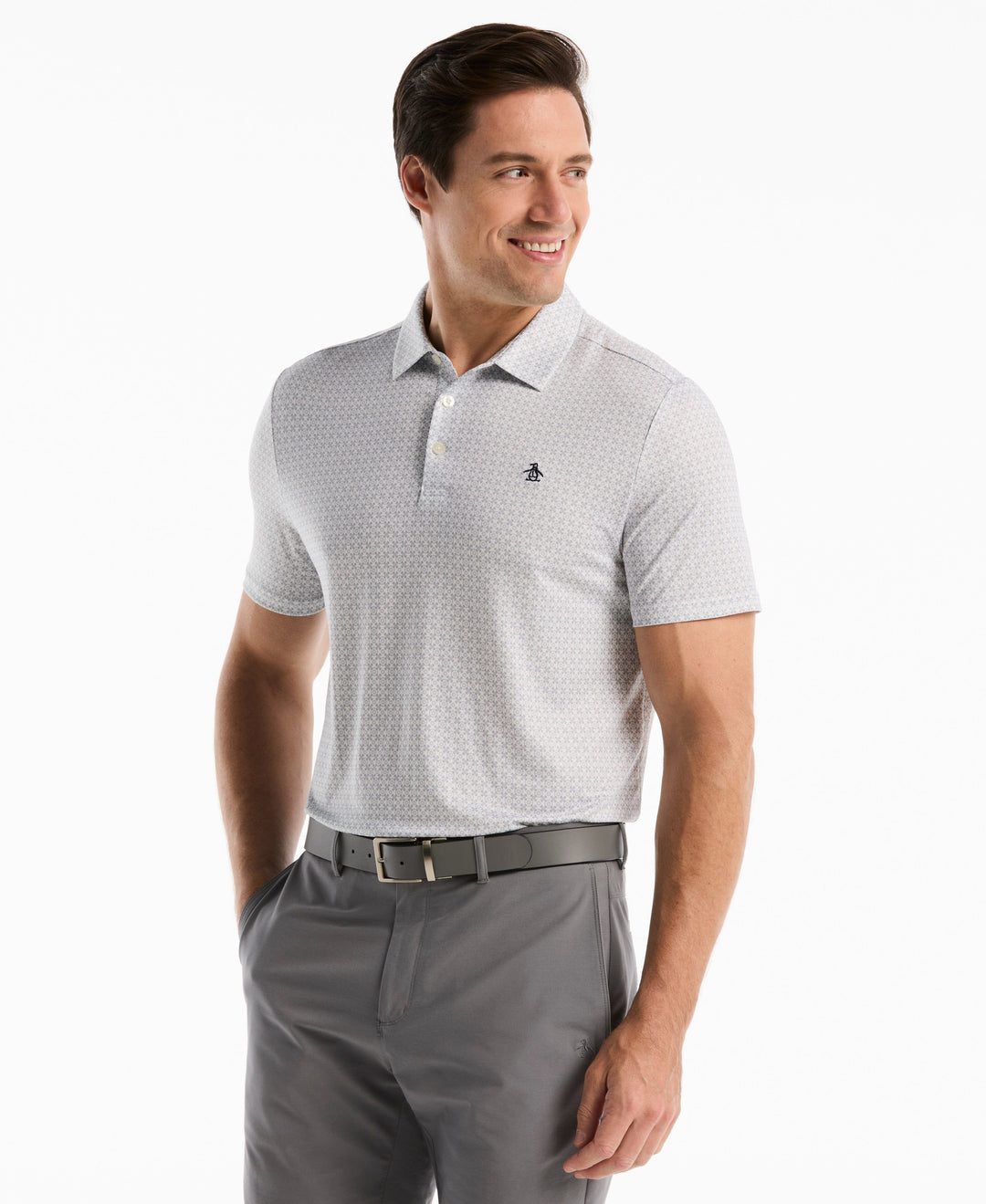 Framed Floral Geo Print Polo (Bright White) 