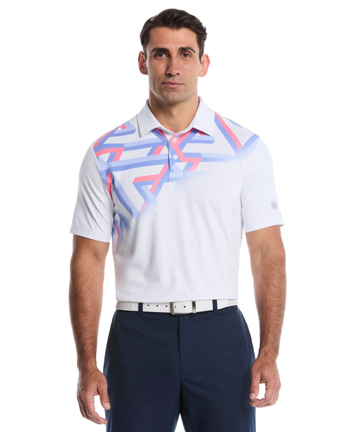 Geometric Fade Print Golf Polo (Bright White) 