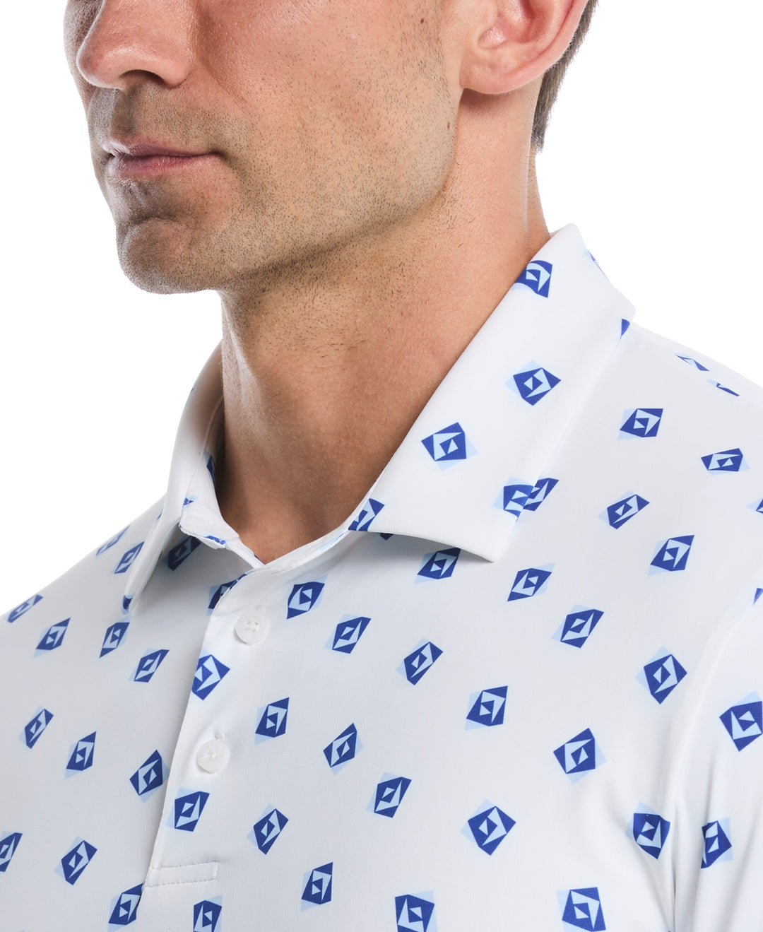 Geometric Print Golf Polo (Bright White) 