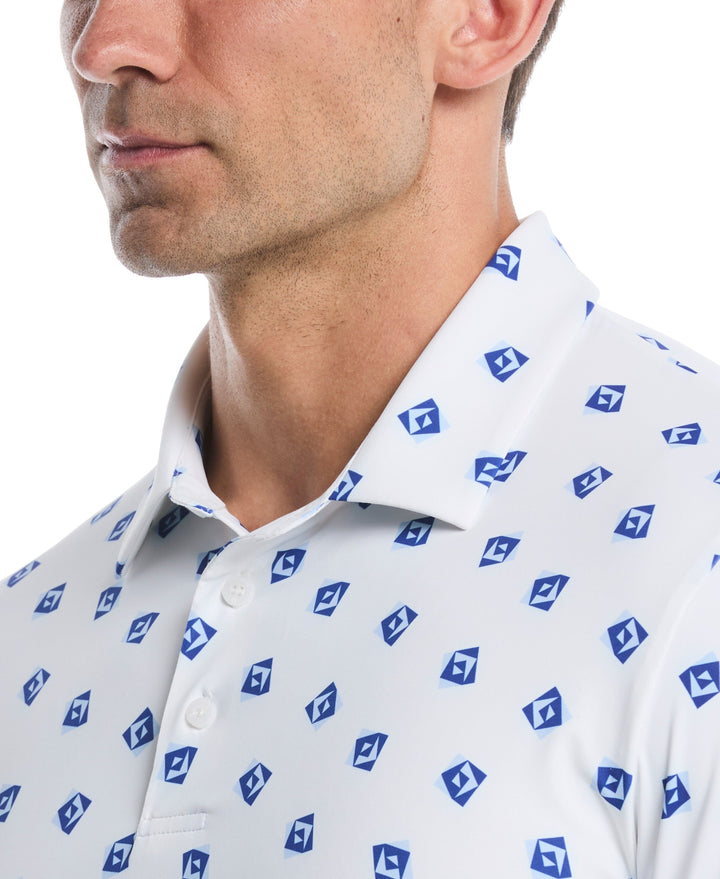 Geometric Print Golf Polo (Bright White) 