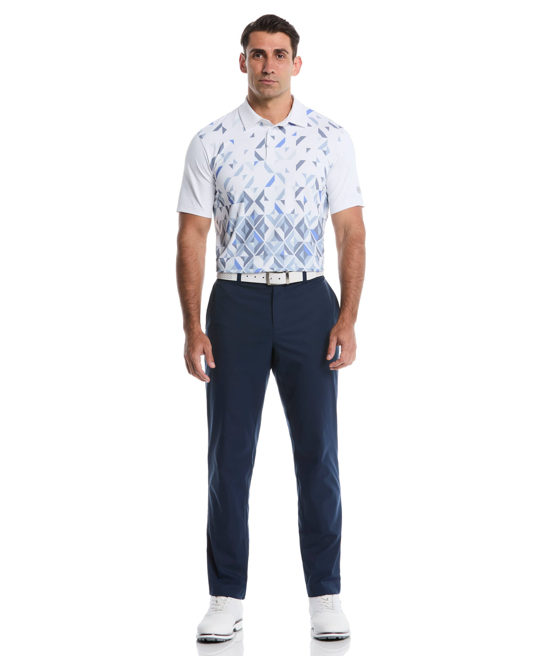 Geometric Print Golf Polo (Bright White) 
