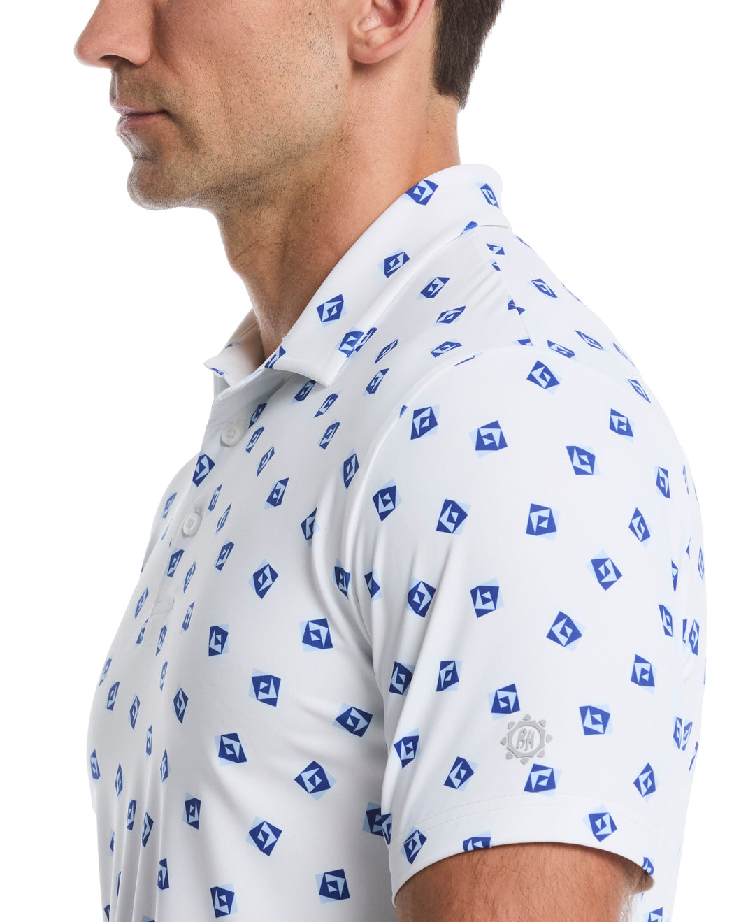 Geometric Print Golf Polo (Bright White) 