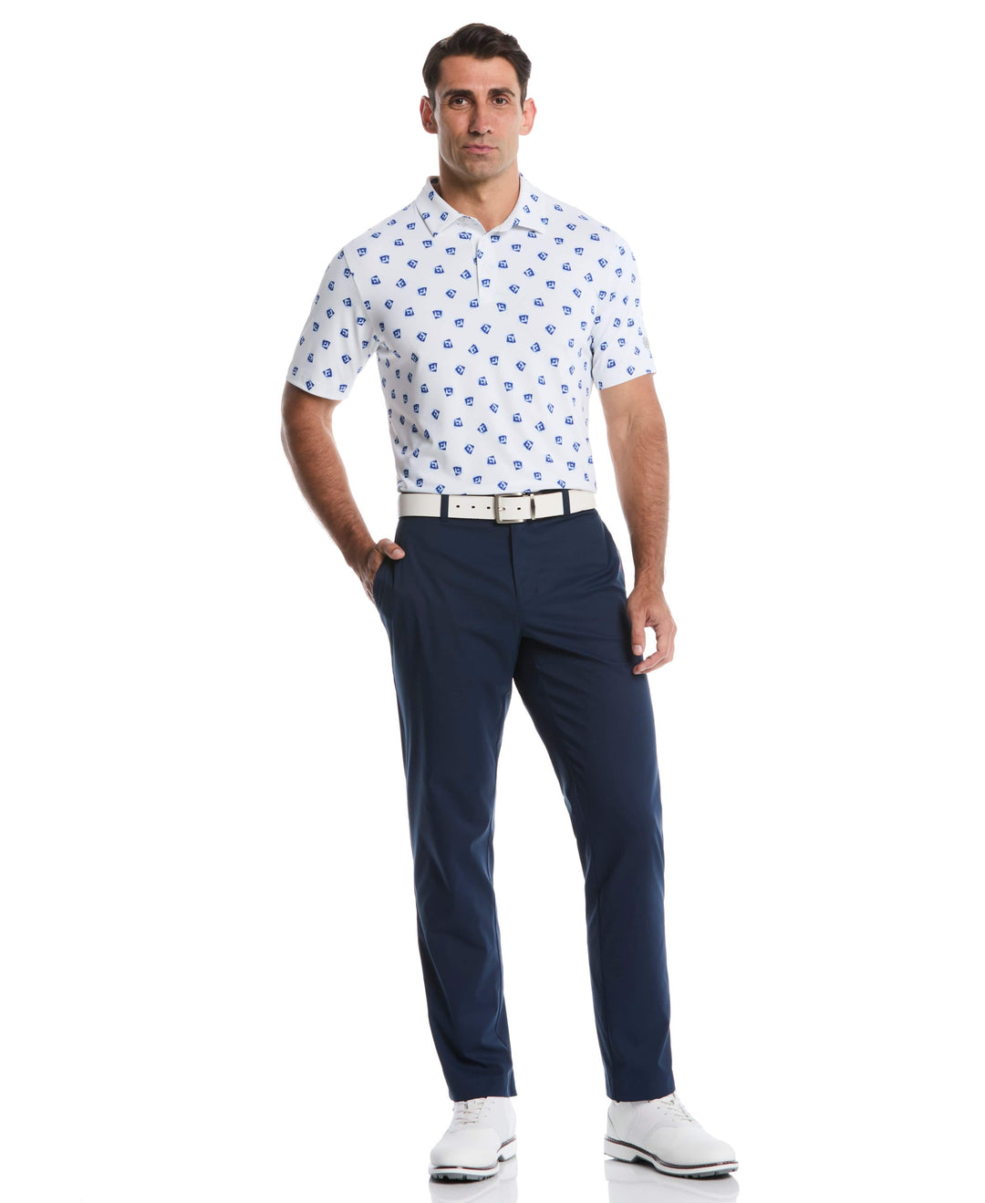 Geometric Print Golf Polo (Bright White) 