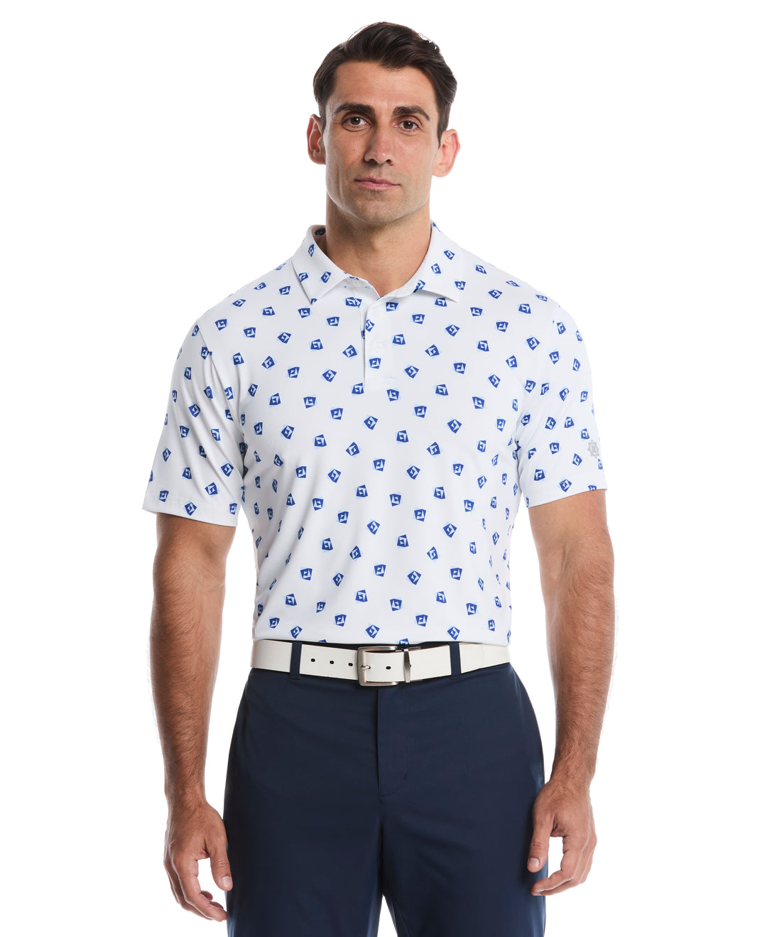 Geometric Print Golf Polo (Bright White) 