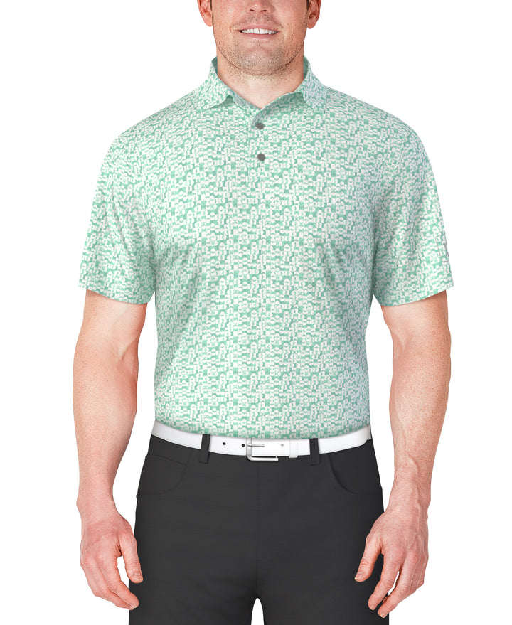 Golf Ball Geo Print Golf Polo (Limpet Shell) 