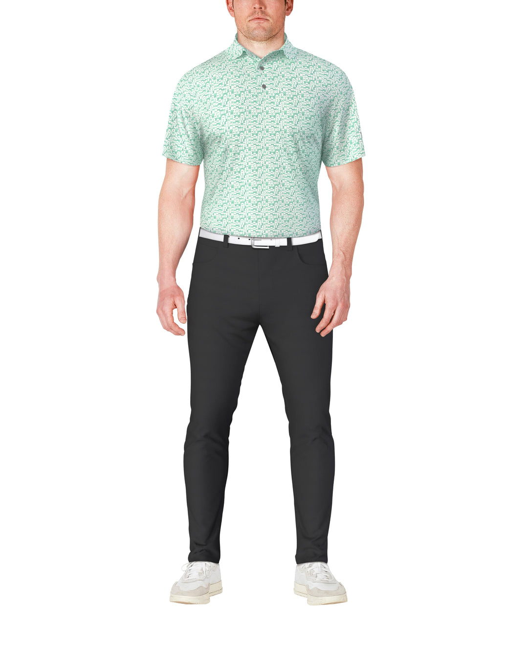 Golf Ball Geo Print Golf Polo (Limpet Shell) 