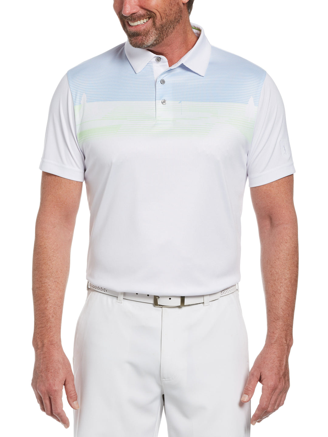 Men's Golf Linear Scenic Print Golf Polo