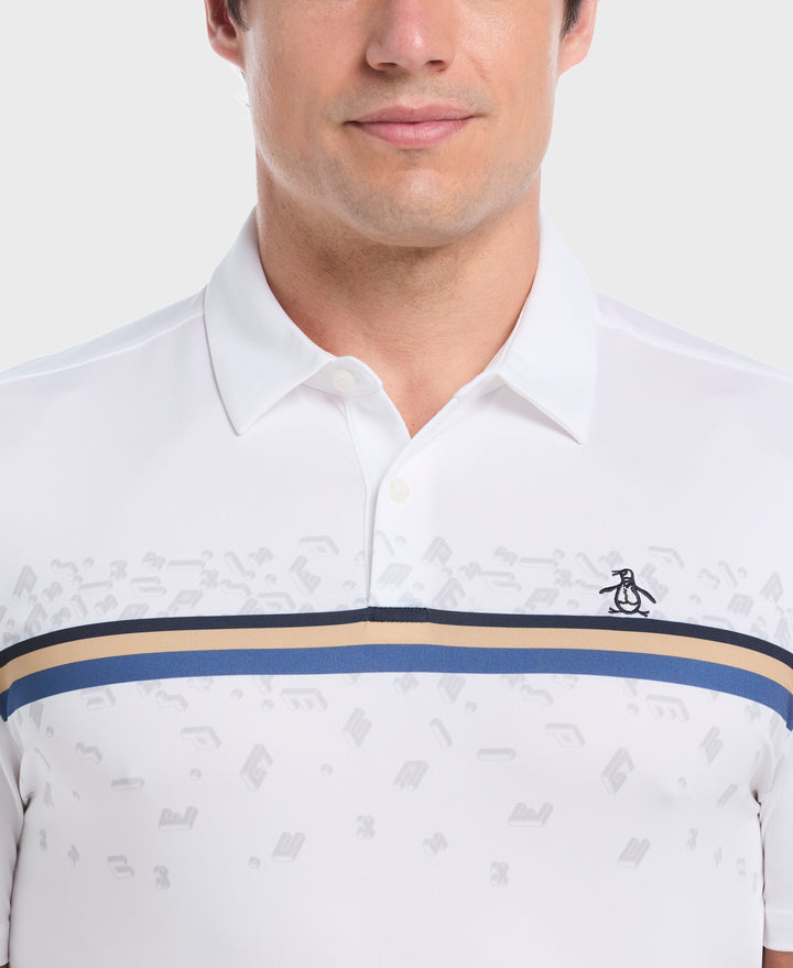 "Got Game" Stripe Novelty Golf Polo (Bright White) 