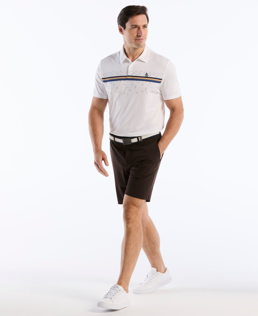 "Got Game" Engineered Stripe Polo (Bright White) 