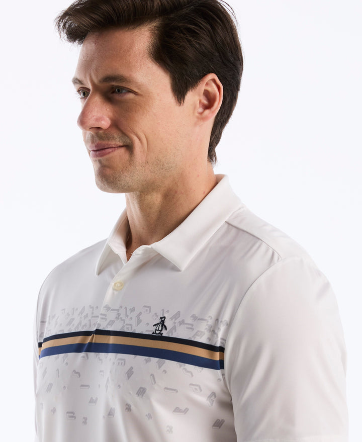 "Got Game" Engineered Stripe Polo (Bright White) 