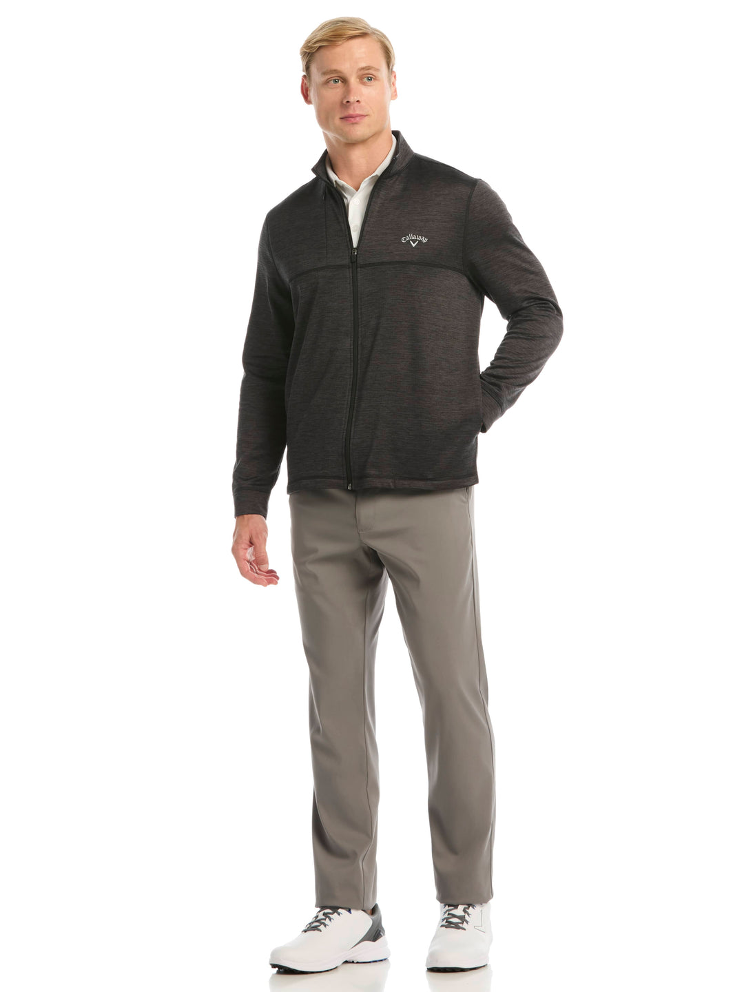 Men's Grid Fleece Back Heather Full Zip Jacket