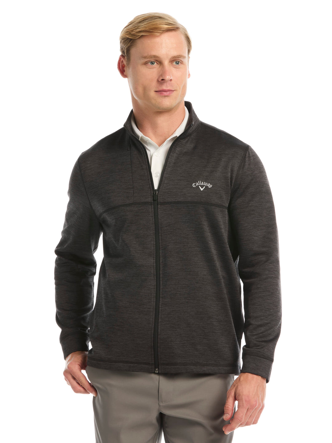 Men's Grid Fleece Back Heather Full Zip Jacket