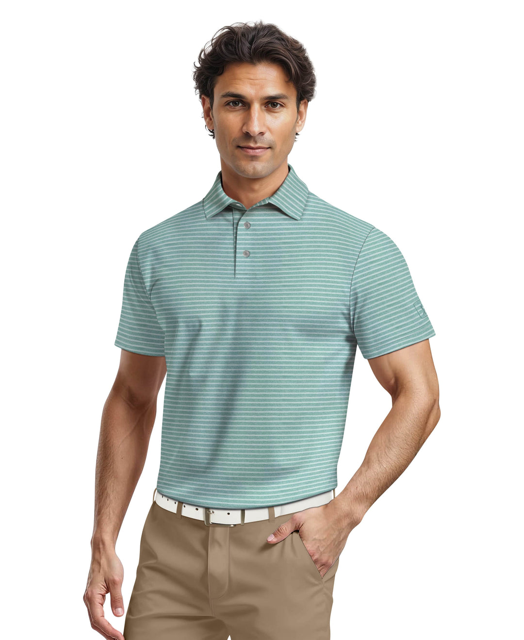 Heather Feeder Stripe Golf Polo (Brittany Bl Htr) 