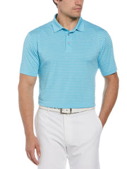 Heather Feeder Stripe Golf Polo (Cyan Heather) 