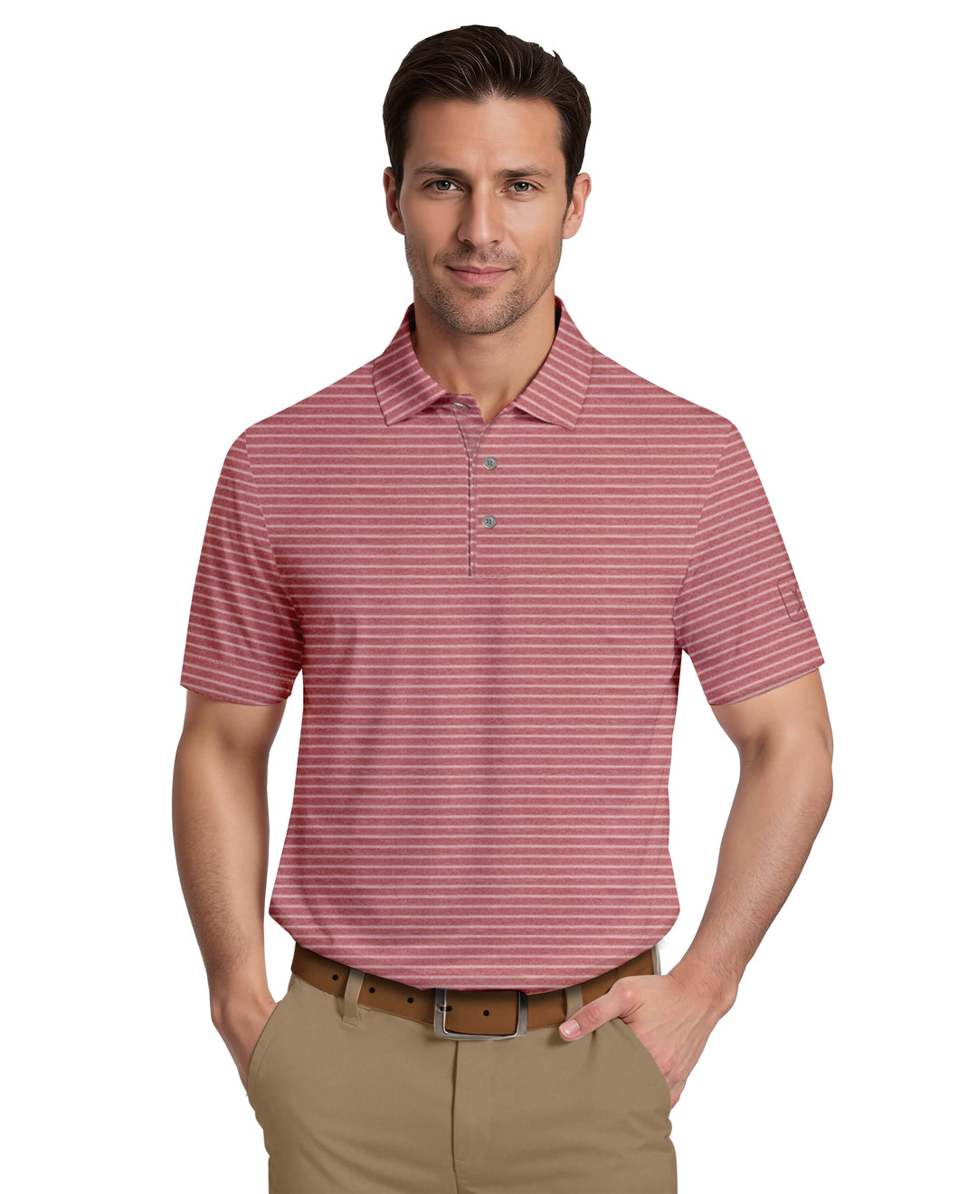 Heather Feeder Stripe Golf Polo (Earth Red Htr) 