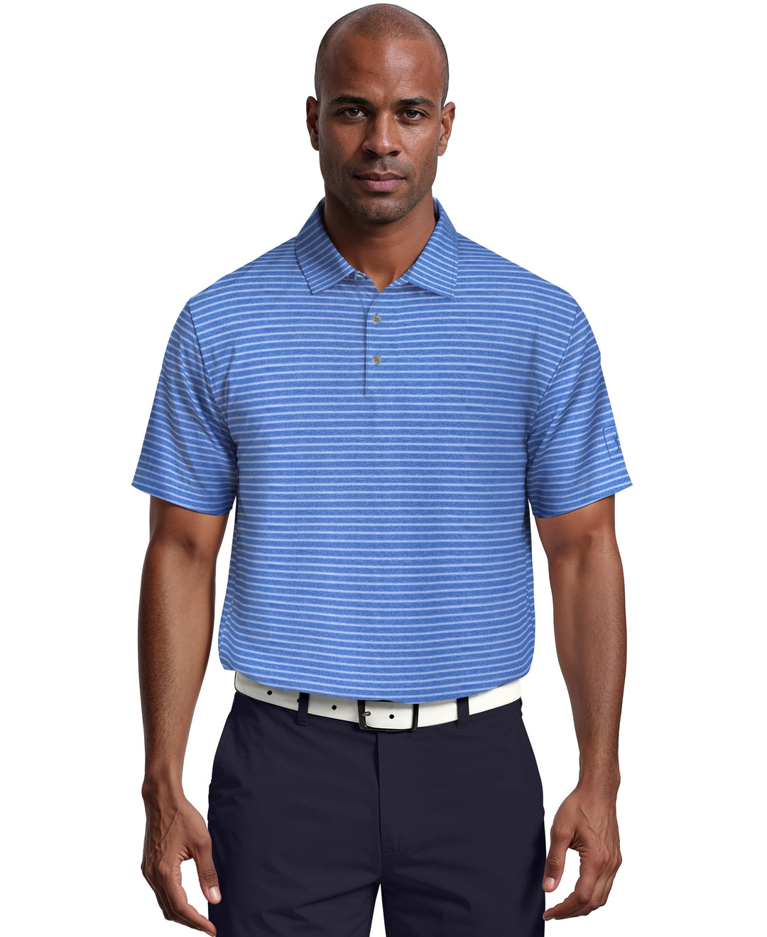 Heather Feeder Stripe Golf Polo (Lt Indigo Bunting Htr) 