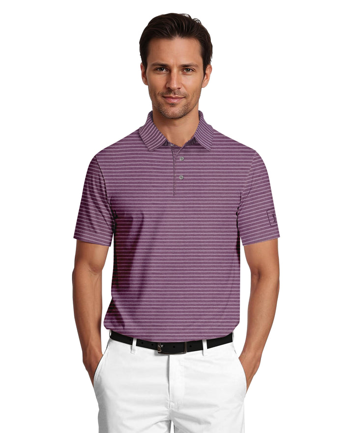Heather Feeder Stripe Golf Polo (Lt Purple Htr) 