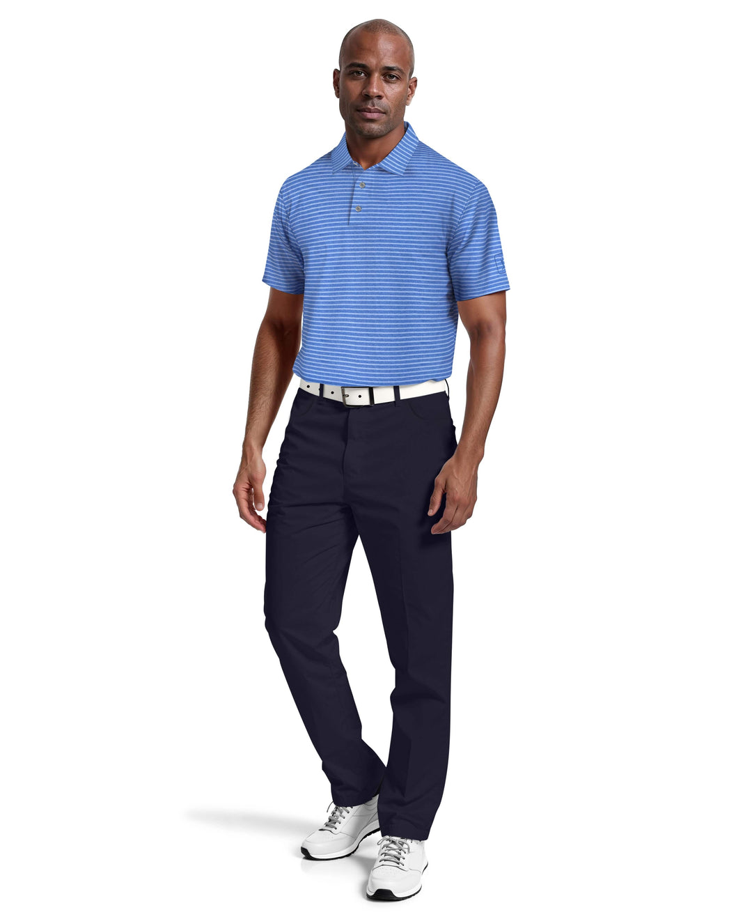 Heather Feeder Stripe Golf Polo (Lt Indigo Bunting Htr) 