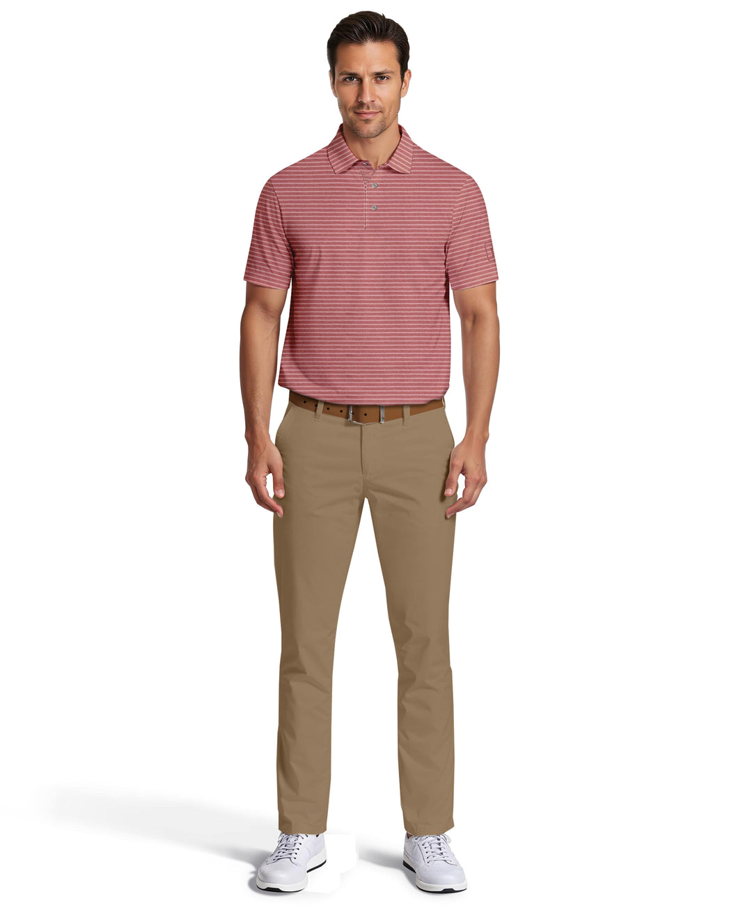 Heather Feeder Stripe Golf Polo (Earth Red Htr) 