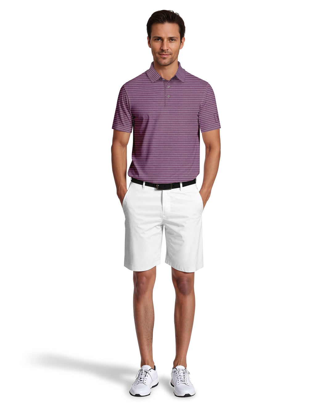 Heather Feeder Stripe Golf Polo (Lt Purple Htr) 